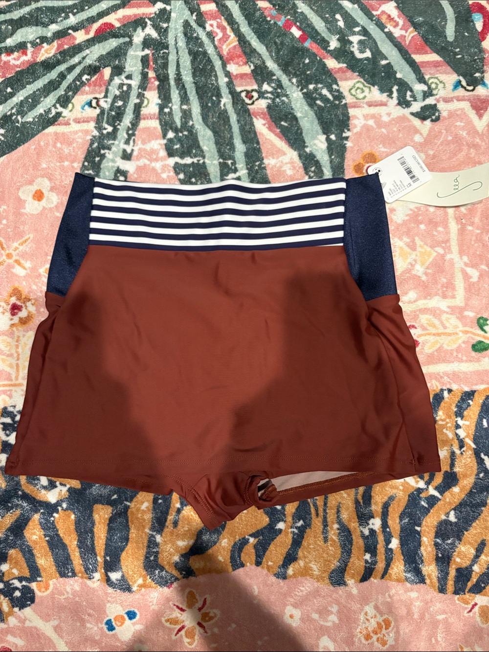 Free People Seea Maroon Swim Skort with Navy & White Striped Waistband